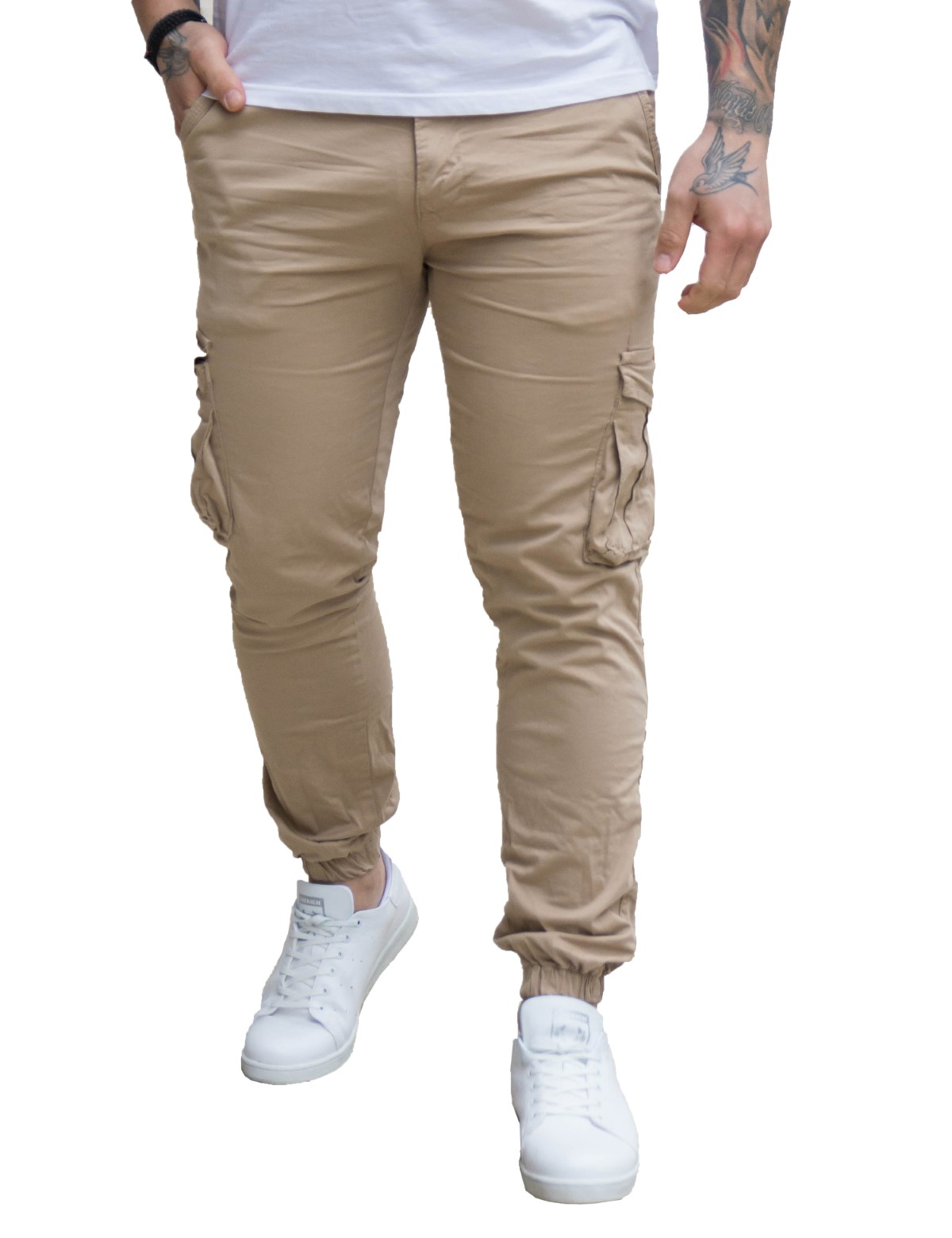 Ανδρικό μπεζ υφασμάτινο cargo παντελόνι 210922B φωτογραφία